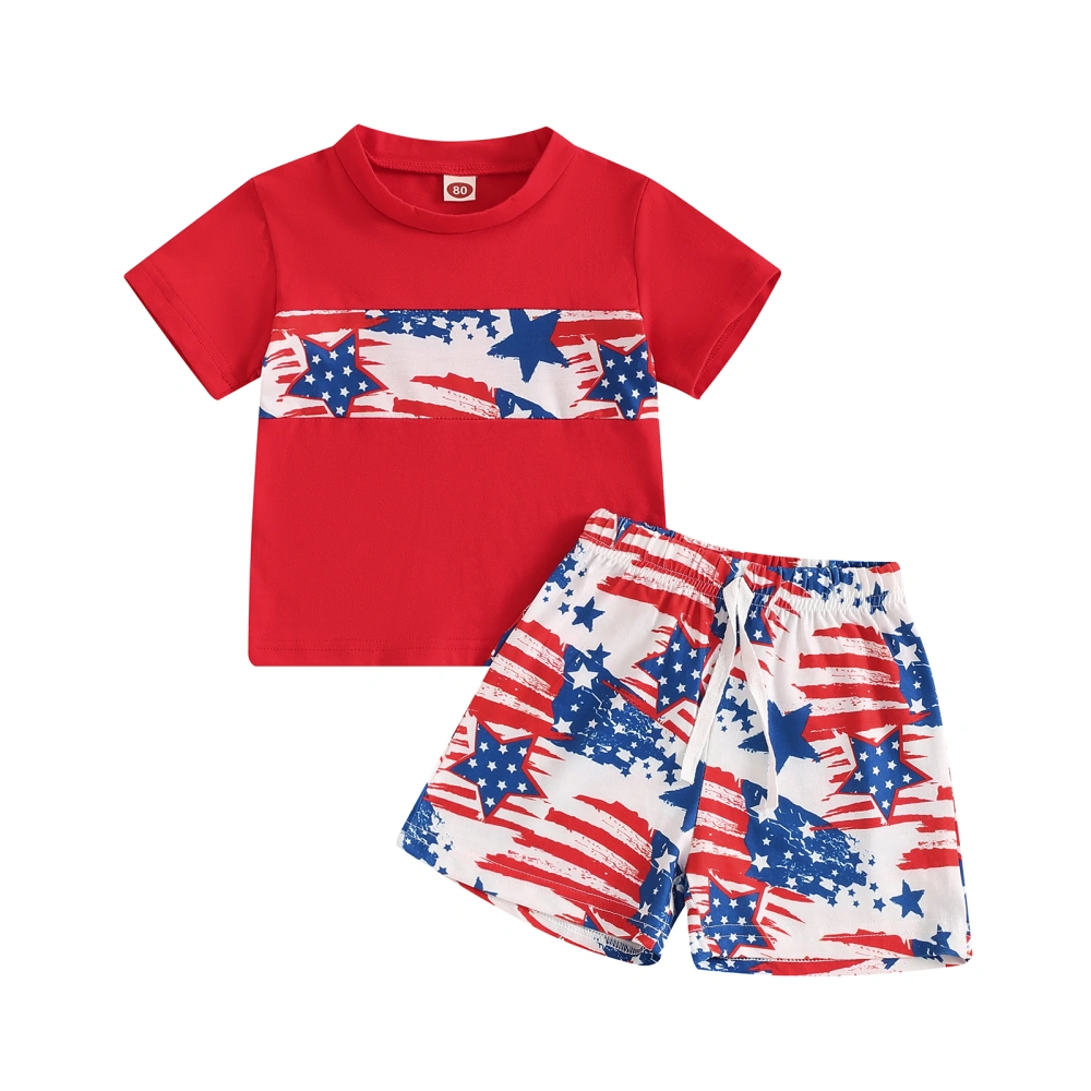 Baby Boy 4th of July Outfits Stars and Stripes Print Tops + Shorts Set