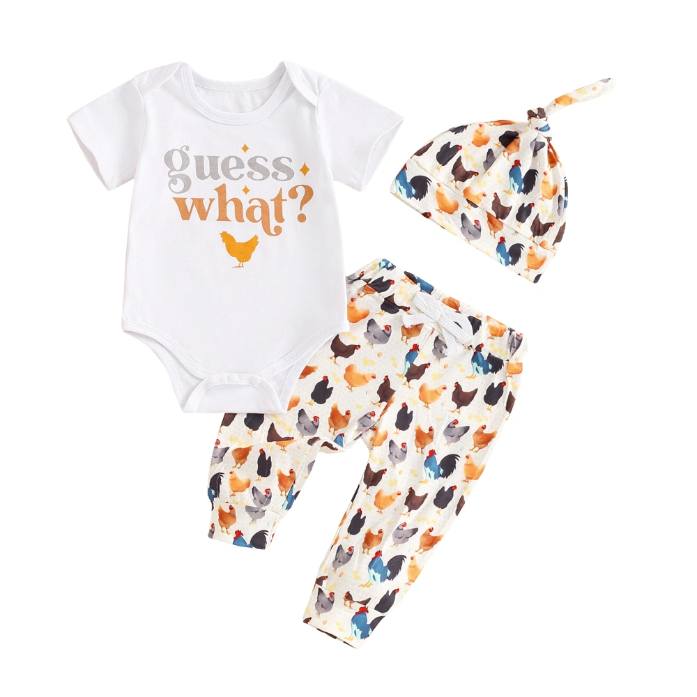 Baby Boy Summer Outfit Letter Print Romper and Chicken Print Pants Hat