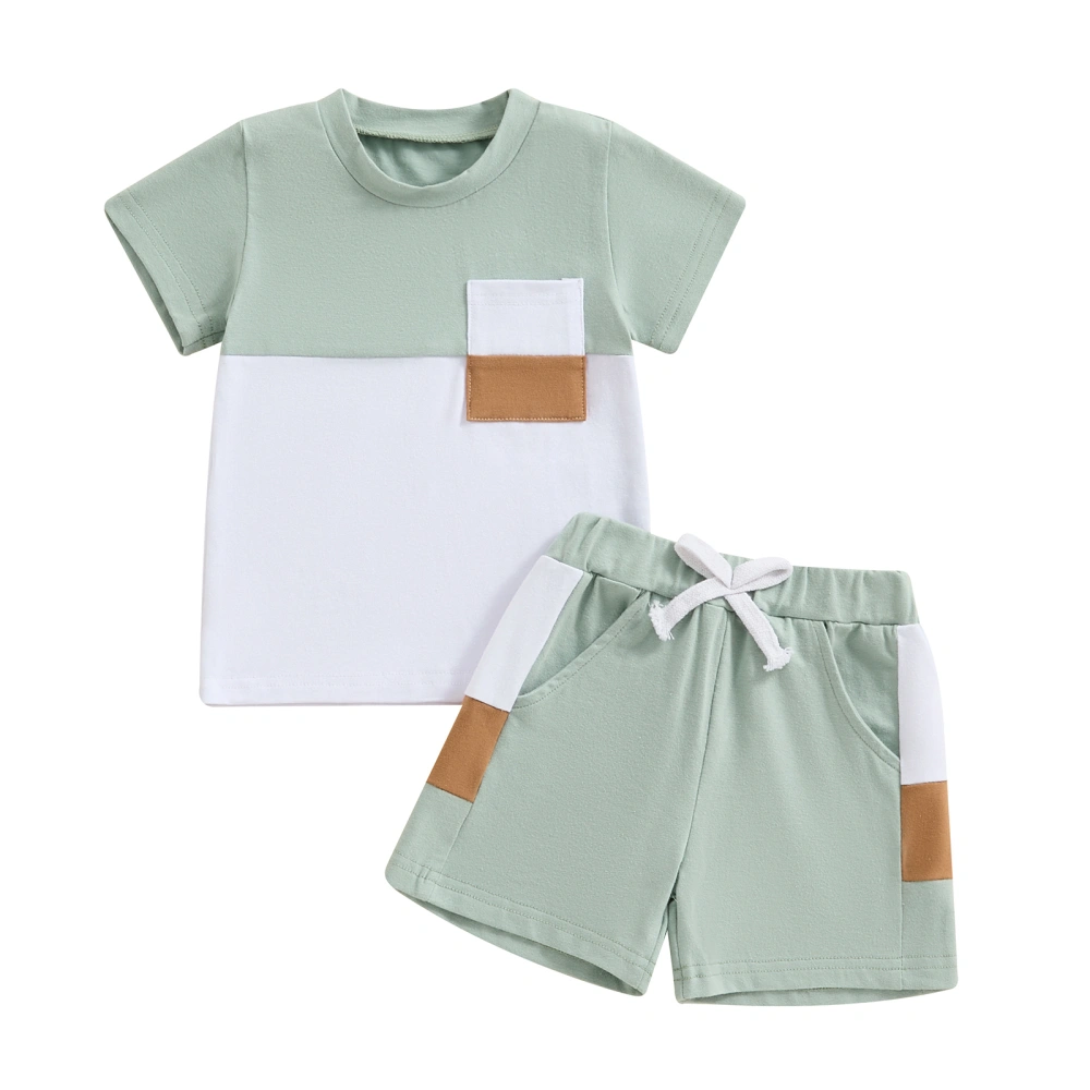 Boys Shorts Sets Short Sleeve Contrast Color Tops and Shorts Sets