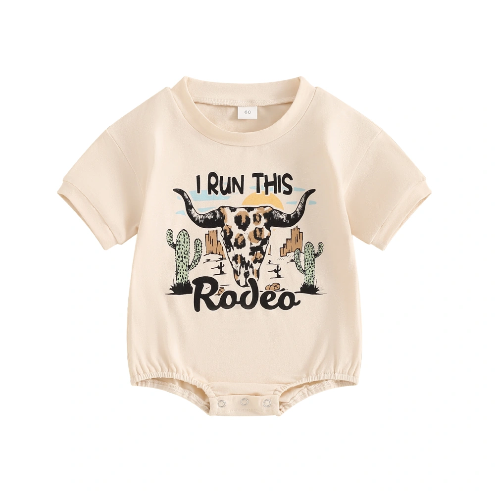 Infant Baby Western Jumpsuit Bull Head Print Short Sleeve Romper 