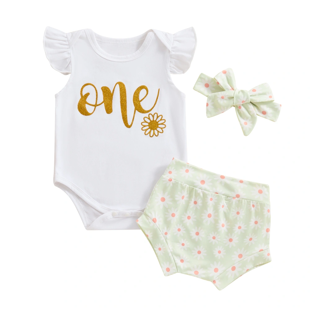 Baby Girls Birthday Outfits Short Sleeve Romper + Shorts + Headband