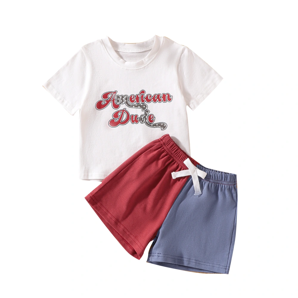 2Pcs Baby Boy Summer Outfits Tops + Contrast Color Shorts Set