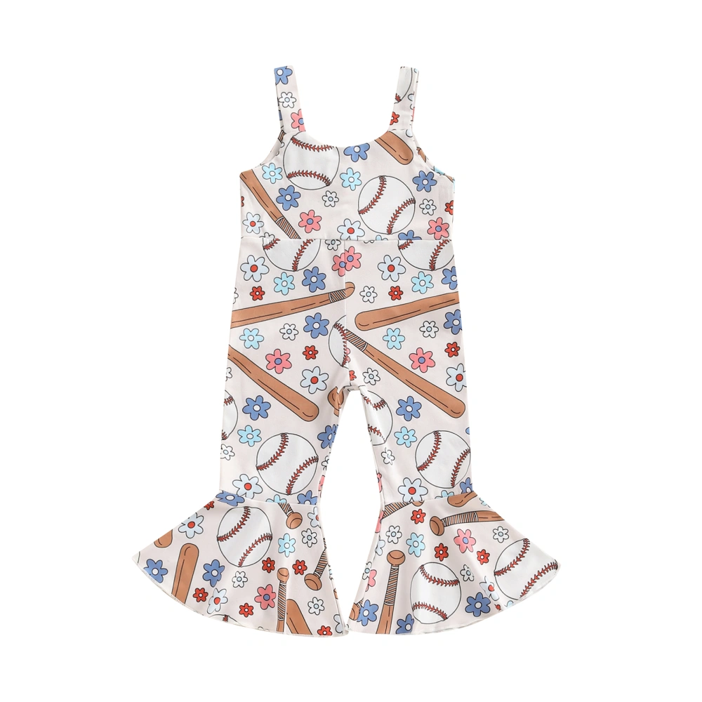 Toddler Girls Romper Jumpsuit Sleeveless Baseball Print Overalls