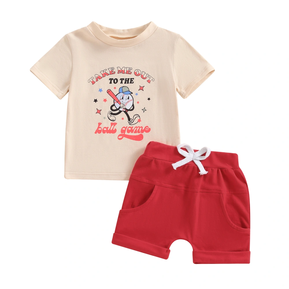 Boy Outfit Baseball Character Print Short Sleeve T-Shirt Shorts