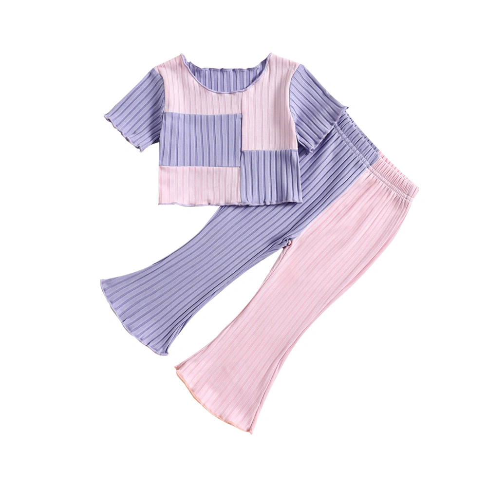 Baby Girl 2Pcs Summer Outfits Contrast Color Tops + Flare Pants Set