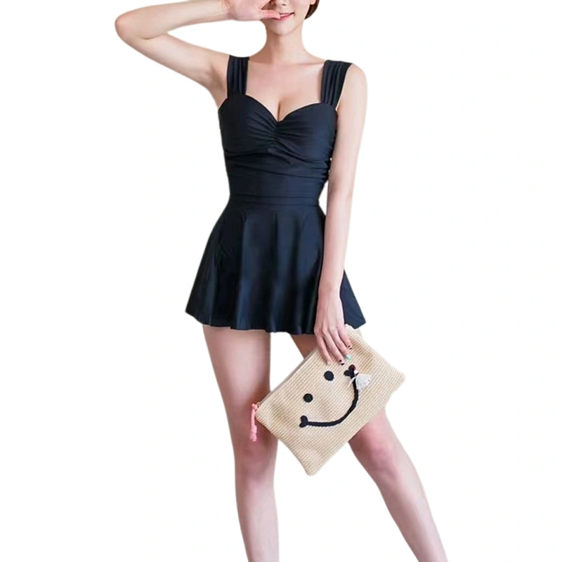 Women's Swimsuit Dress Slim Sleeveless Back Cut Out Mini Swimdress 