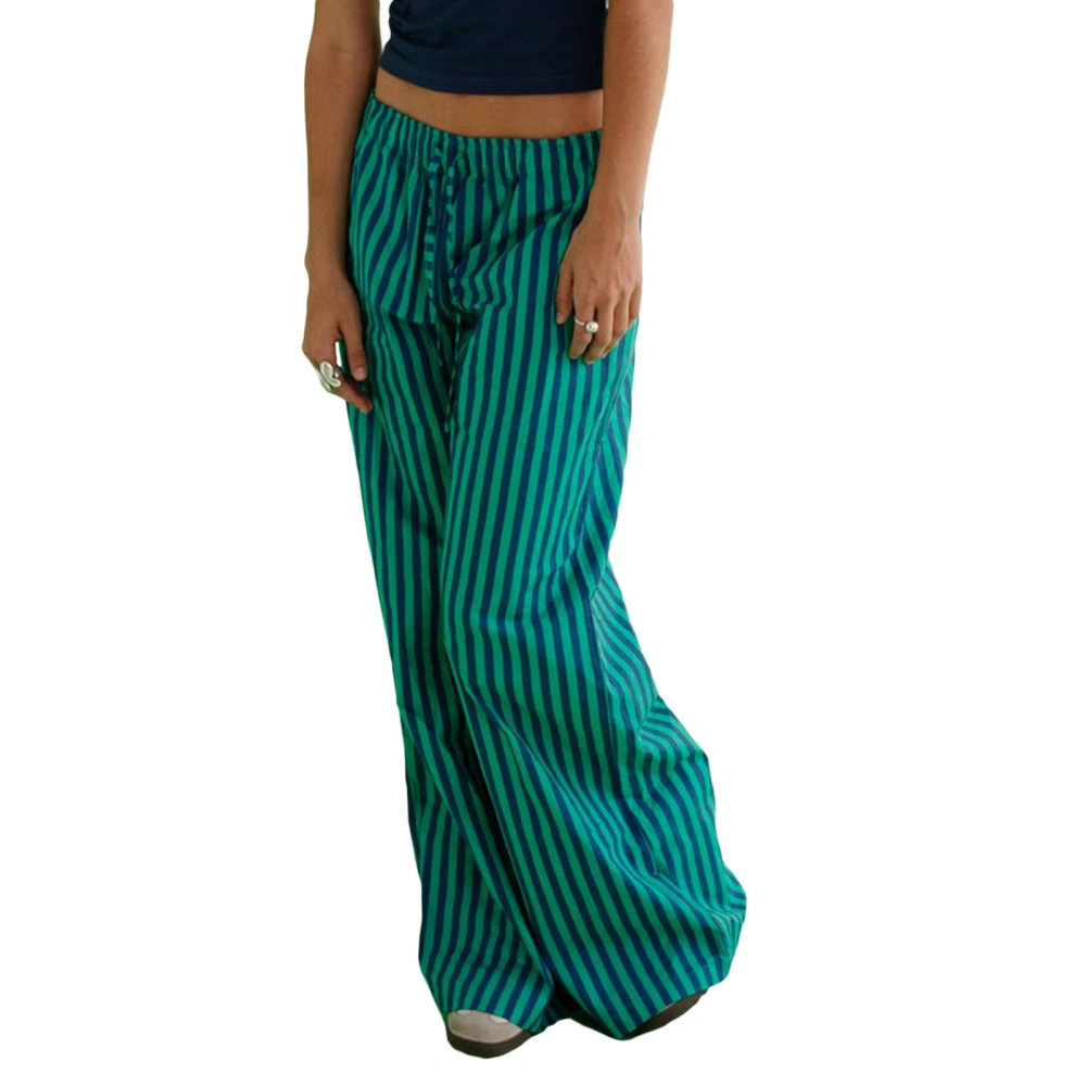 Women's Summer Baggy Pants Drawstring Waist Wide Leg Striped Pants