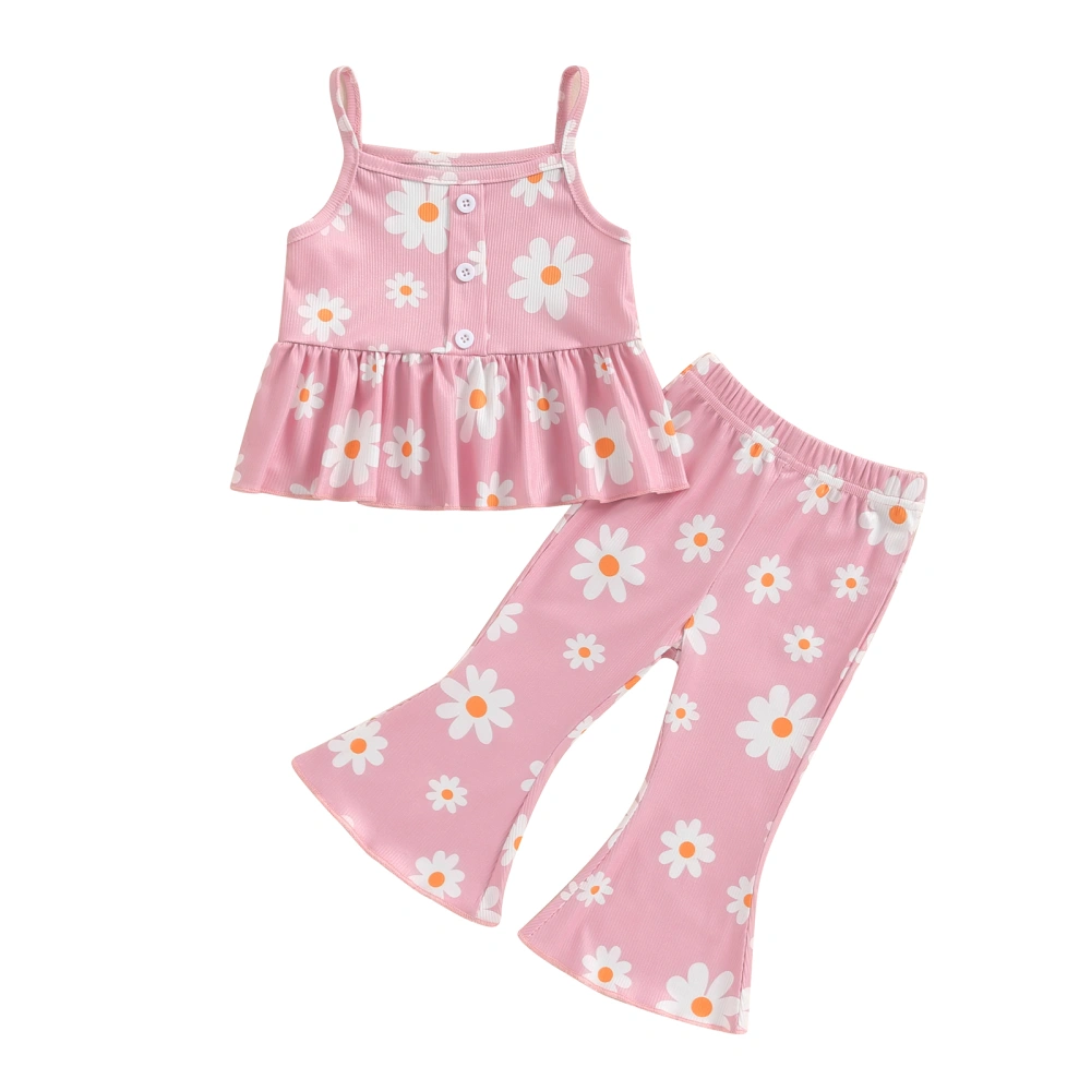 Baby Girl 2Pcs Summer Outfits Floral Print Cami Tops + Flare Pants