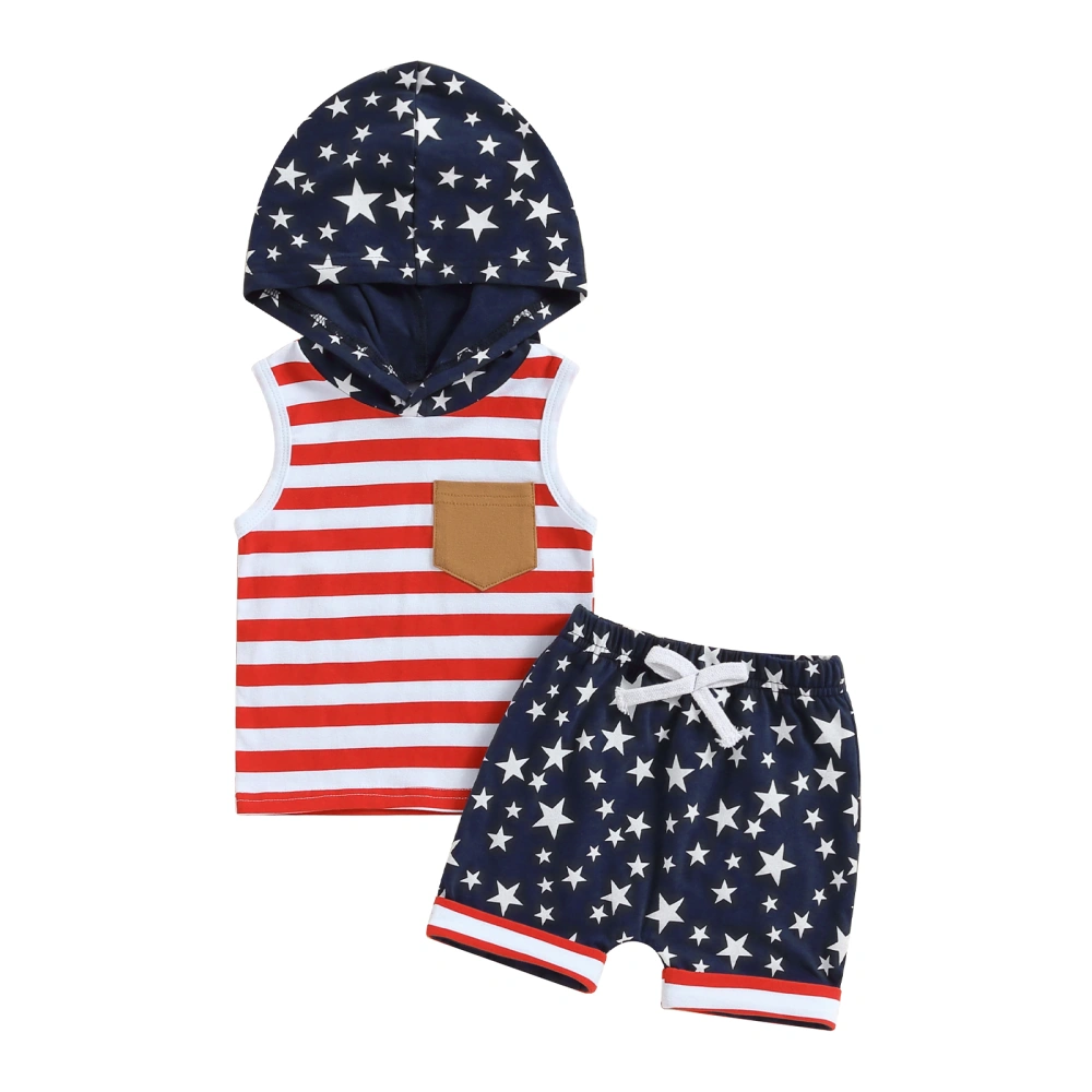 Baby Boy 4th of July Outfits Sleeveless Stars Stripes Hoodie + Shorts