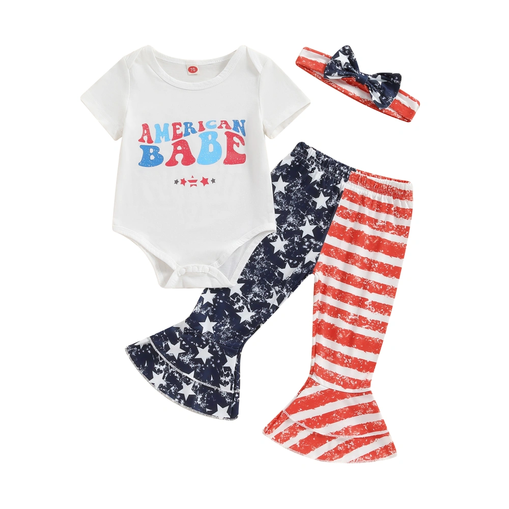 Girl 4th of July Outfit Letter Short Sleeve Romper Pants Headband