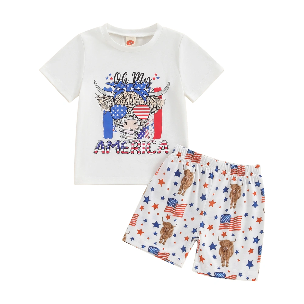 4th of July Toddler Boys Outfits Letter Print Tops and Shorts Set