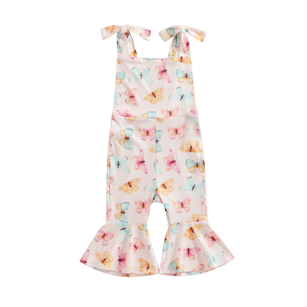 Girls Jumpsuit Sleeveless Backless Butterfly/Floral Flare Playsuit