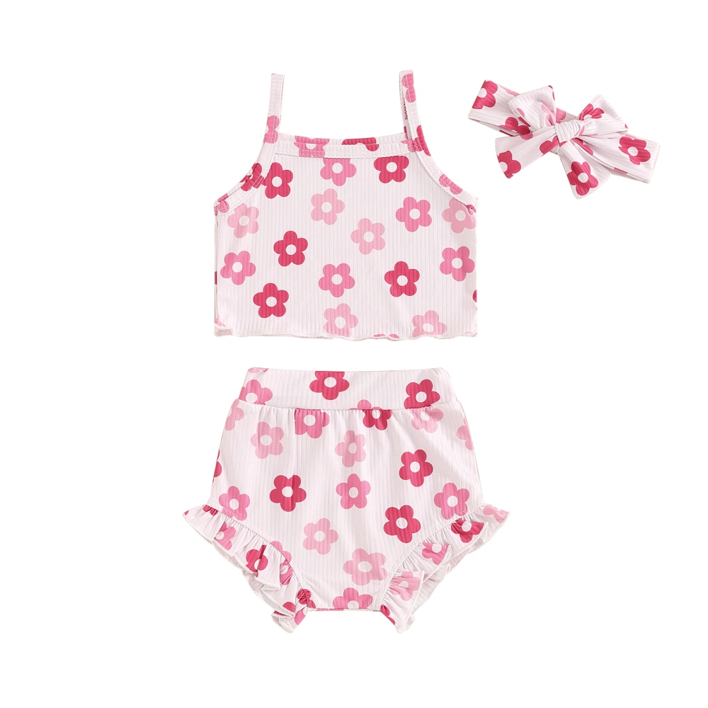 Baby Girls 3 Piece Outfits Floral Camisole and Ruffle Shorts Headband