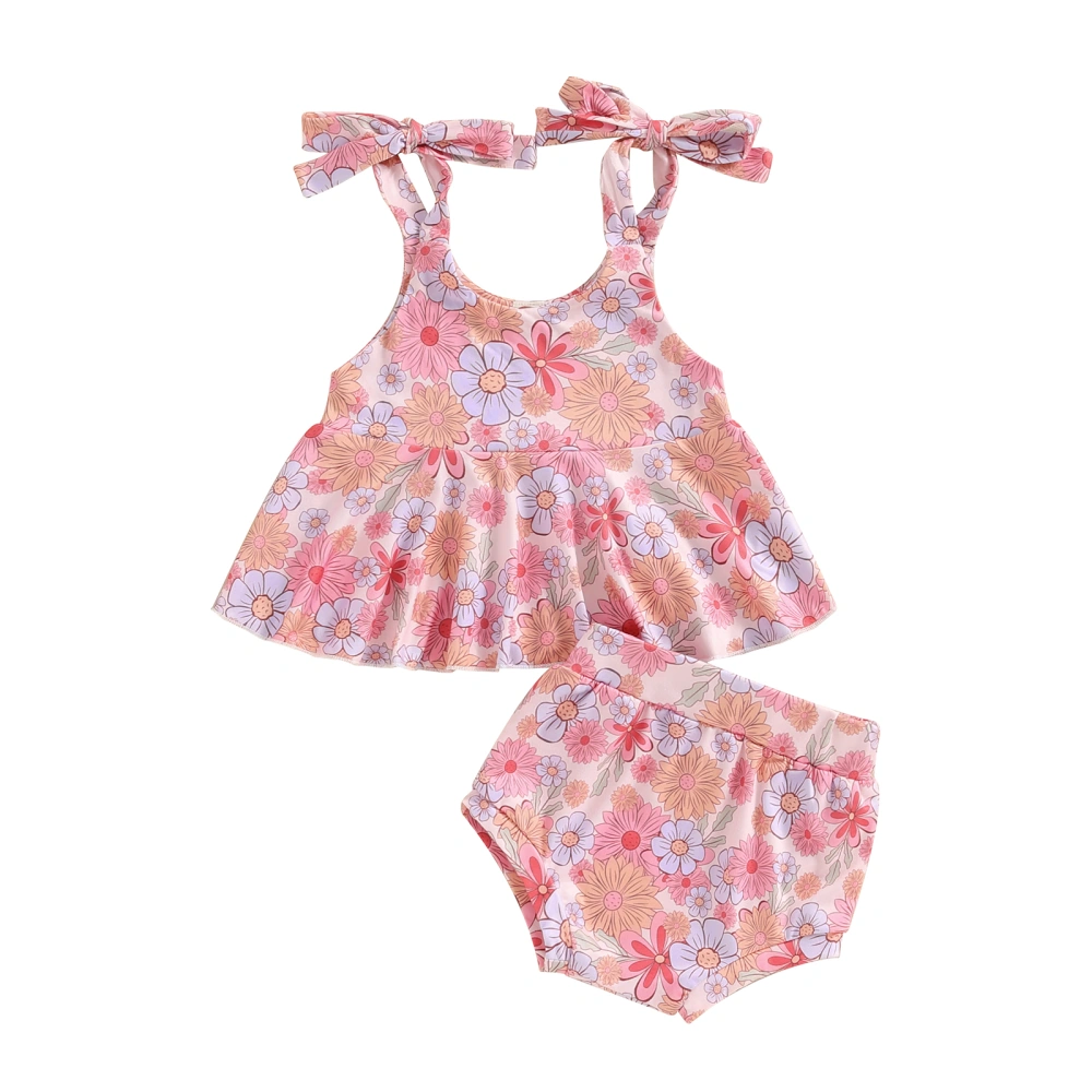 Baby Girls Summer Outfits Floral Print Camisole and Elastic Shorts