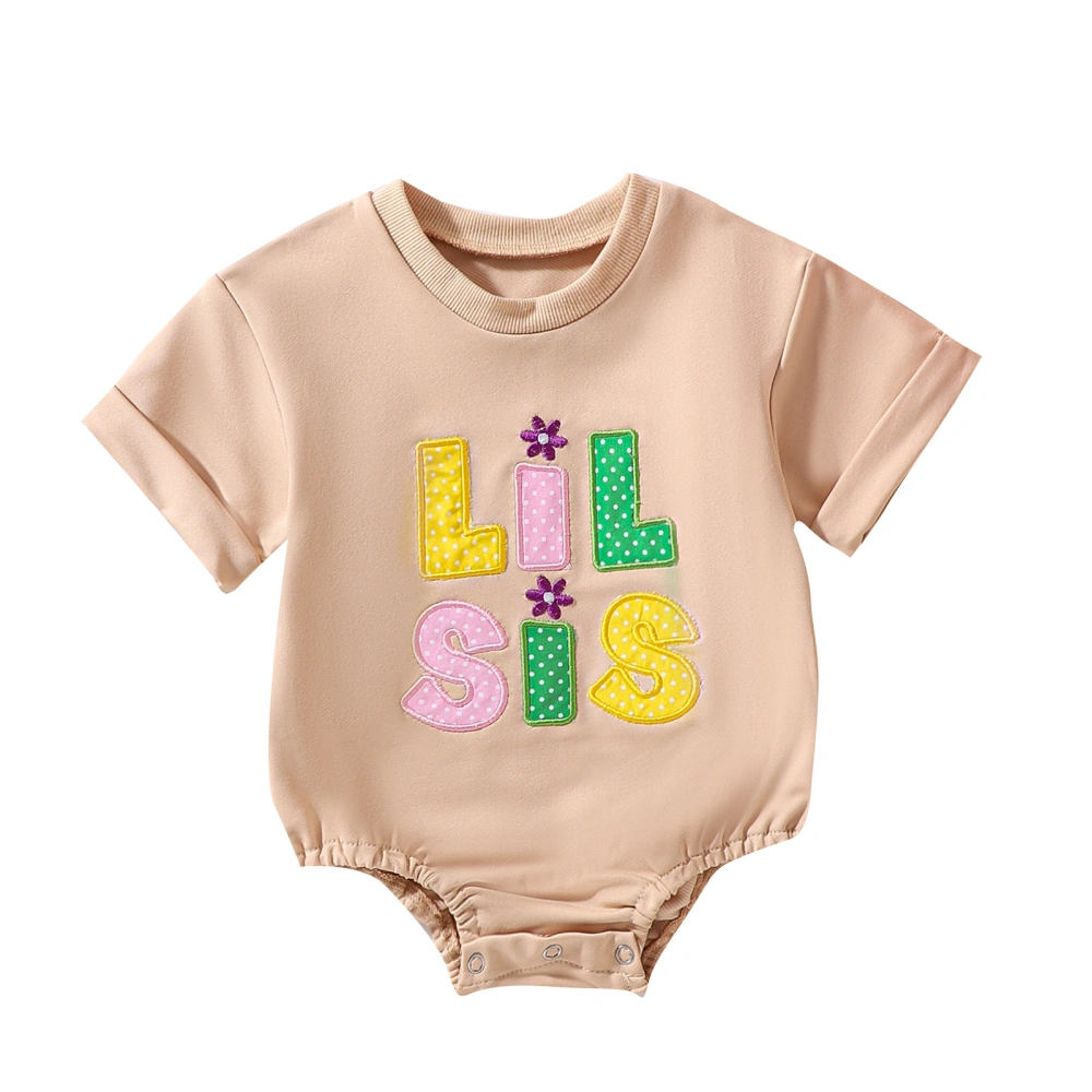 Baby Girl Summer Jumpsuit Casual Letter Embroidery Short Sleeve Romper