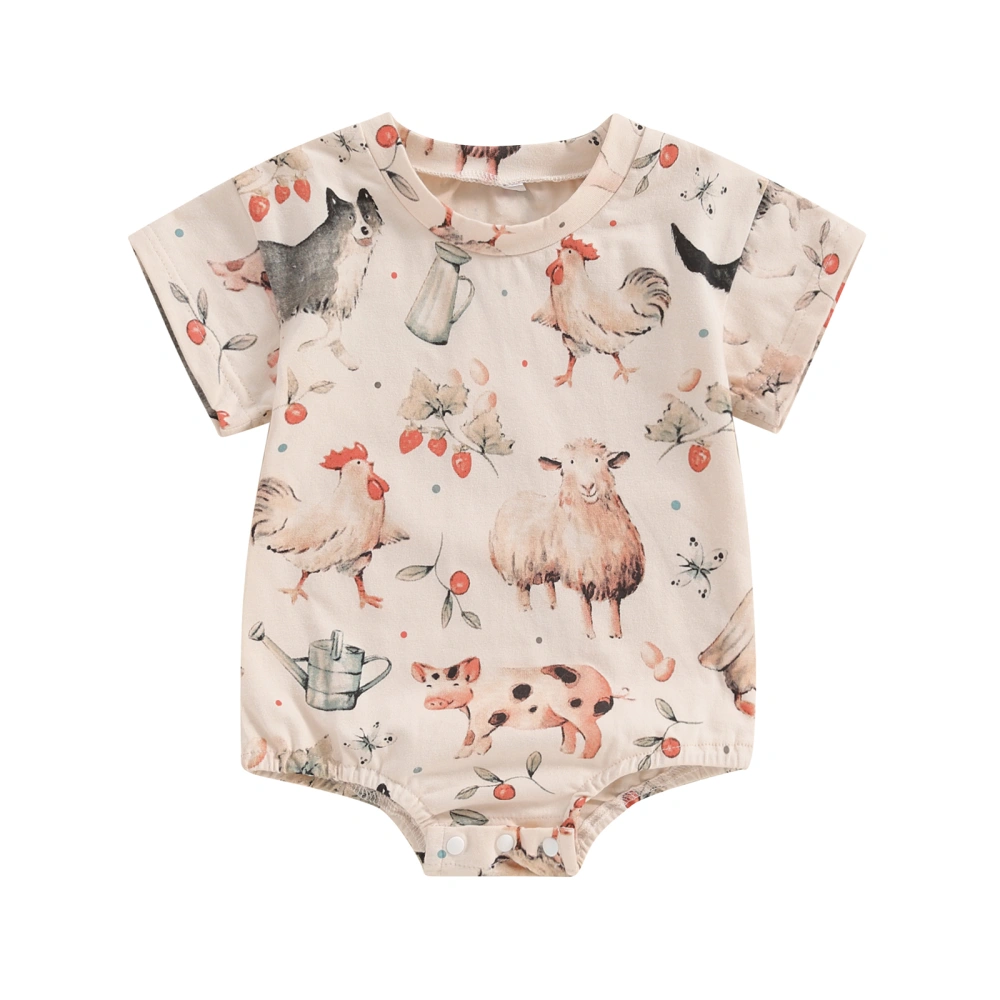 Baby Boy Girl Romper Casual Rooster Print Short Sleeve Jumpsuit