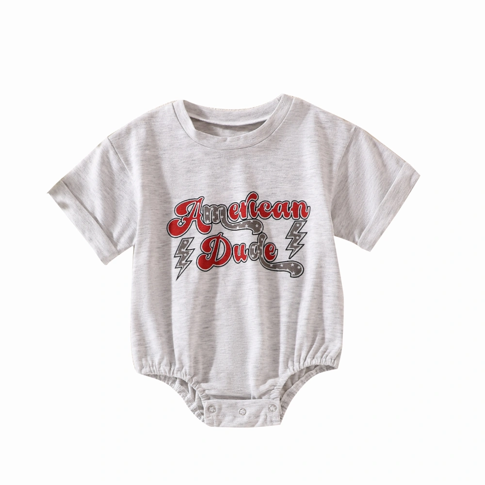 Baby Boy Romper, Short Sleeve Crew Neck Letters Print Summer Bodysuit