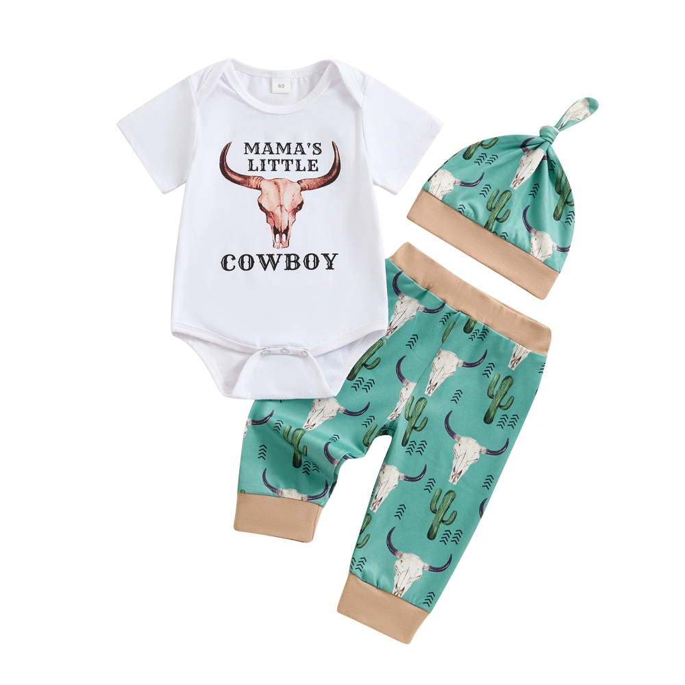 Boy Sets Letter Cattle Head Print Romper Cattle Head Print Pants Hat