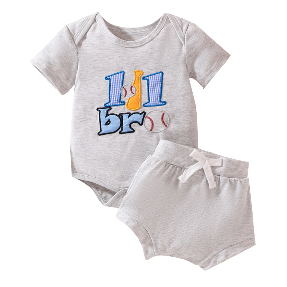 Baby Boys Shorts Set, Embroidery Baseball Short Sleeve Romper Shorts