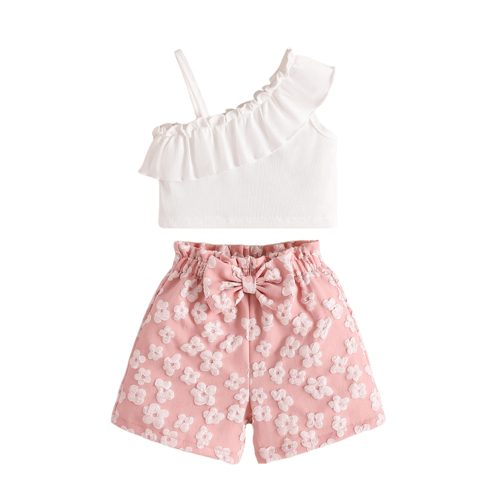 Baby Girl Summer Outfits Ruffles Camisole and Floral Embroidery Shorts