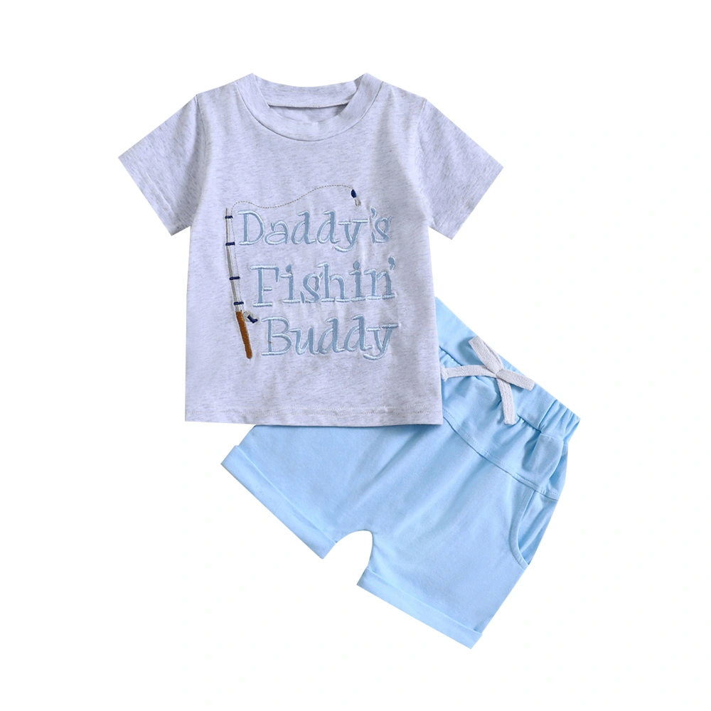 Boys Shorts Set, Short Sleeve Embroidery Letters T-shirt Shorts