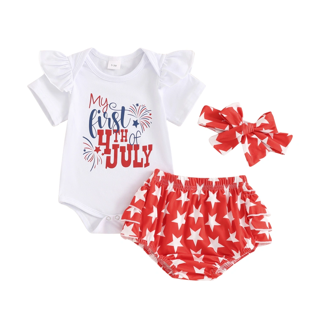 Girls 4th of July Outfits Firework Print Romper and Shorts Headband