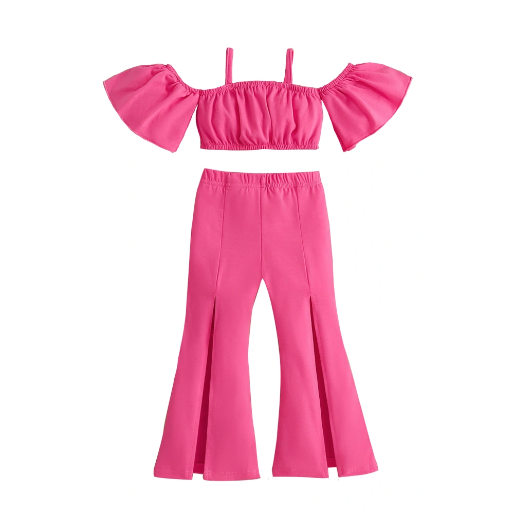 Kids Girl Summer Outfits Cold Shoulder T-Shirt and Split Flare Pants