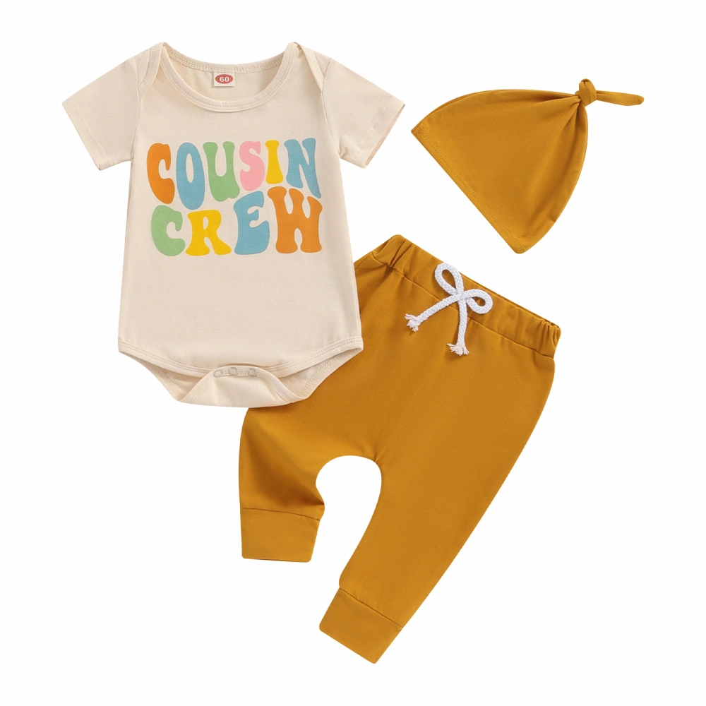 Baby Boys Outfit, Letters Print Short Sleeve Romper with Pants and Hat