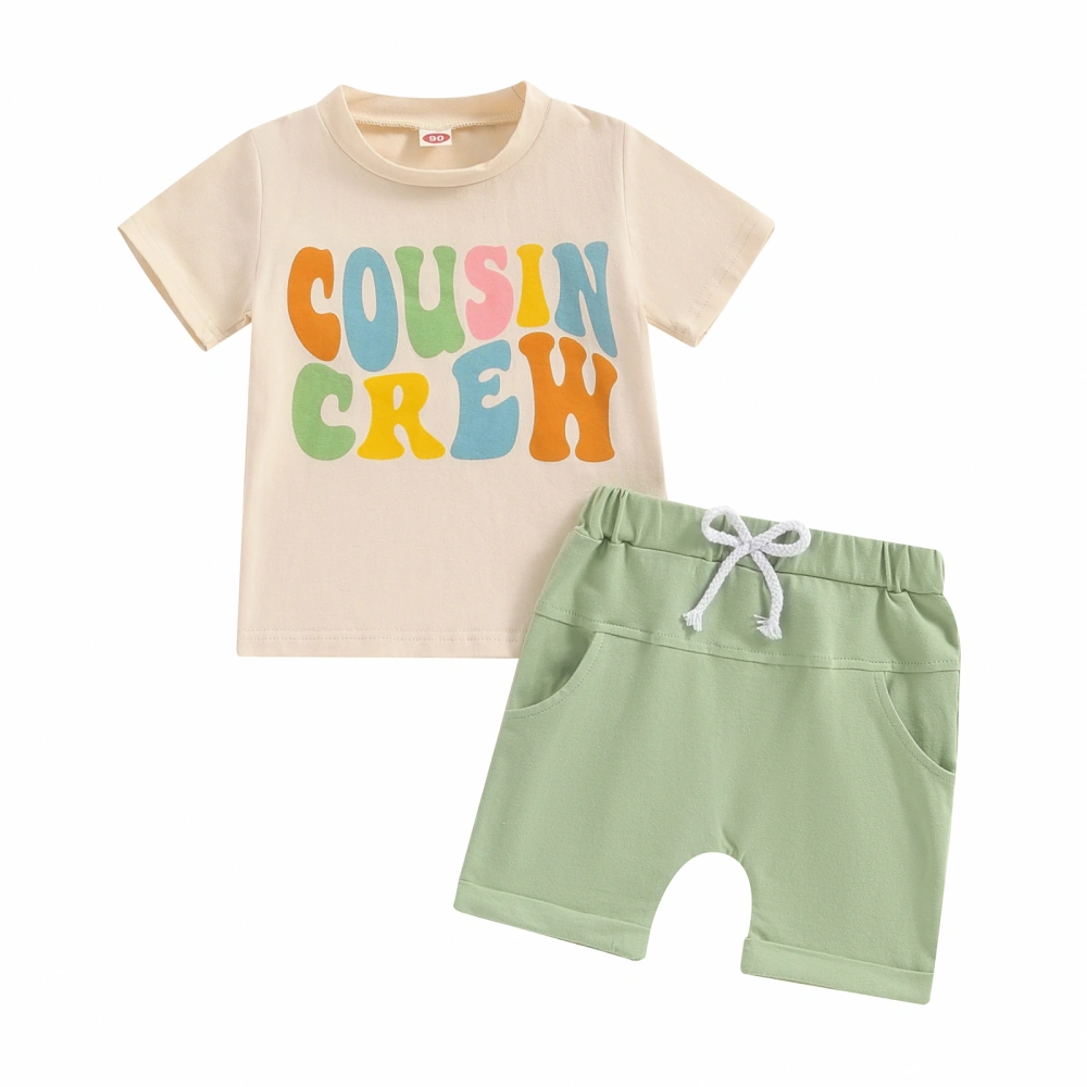 Boys Summer Outfits Colorful Letter Print Tops Elastic Waist Shorts