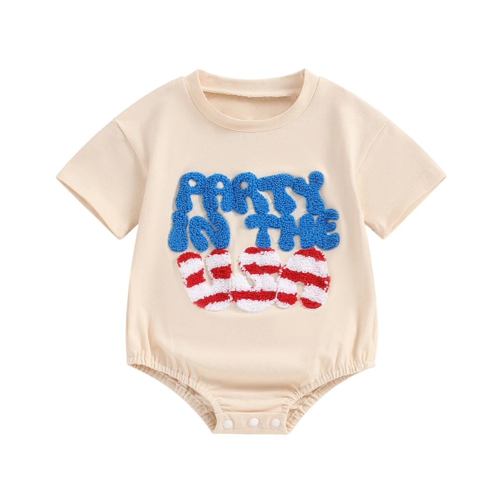 Baby Girls Boys Romper, Short Sleeve Embroidery Letters Bodysuit