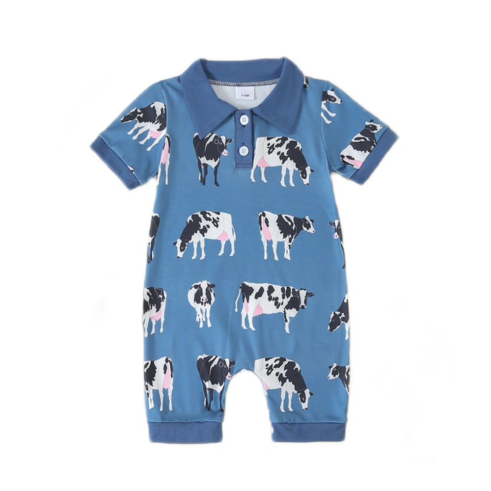 Baby Boy Jumpsuit Summer Short Sleeve Lapel Collar Cow Print Romper