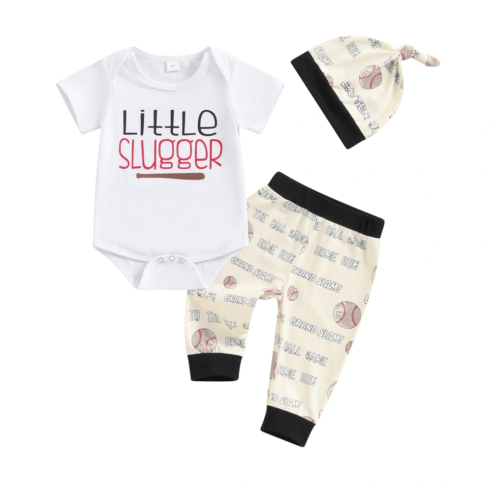 Boy Summer Outfit Letter Print Romper and Baseball Print Pants Hat