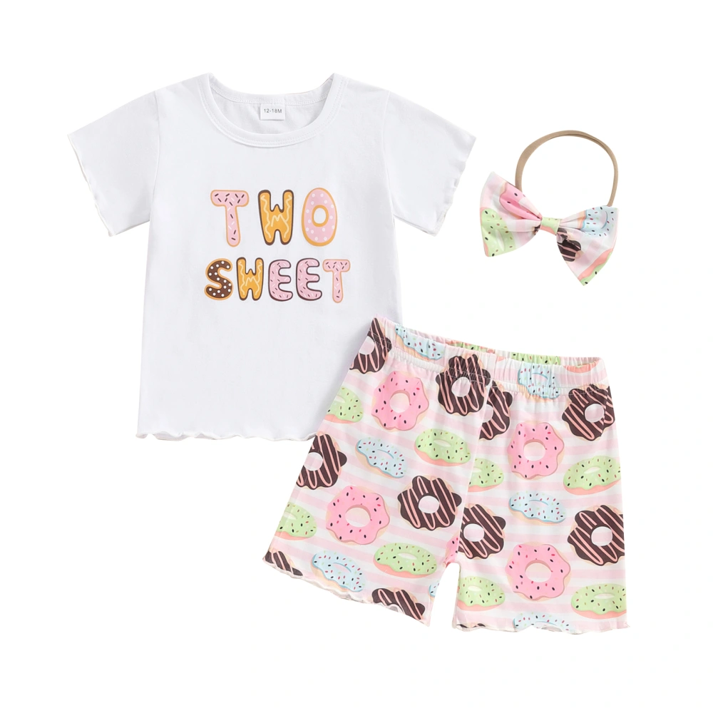 Baby Girl Birthday Outfit, Letters Print T-shirt Donut Shorts Hairband