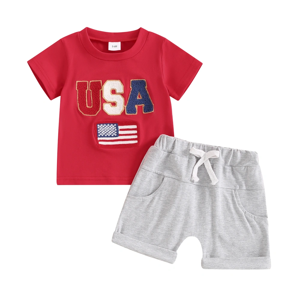 Baby Boy 4th of July Outfits Letter Flag Embroidery T-Shirt and Shorts