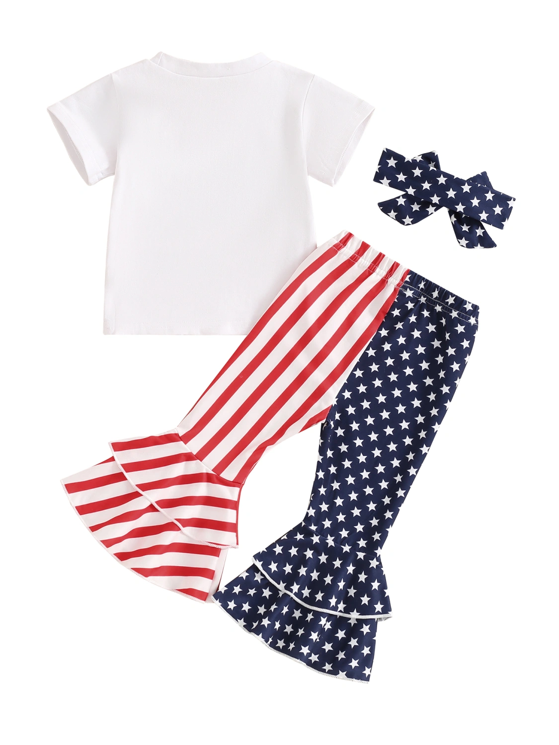 Girls Pants Set Letters Hat Print T-shirt Stars Stripes Pants Headband