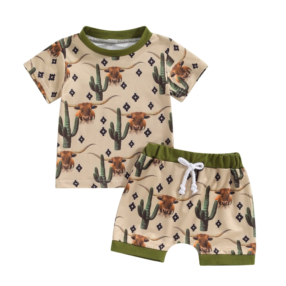 Boy Shorts Sets Cactus Cattle/Cactus Horse Print Tops and Shorts Sets