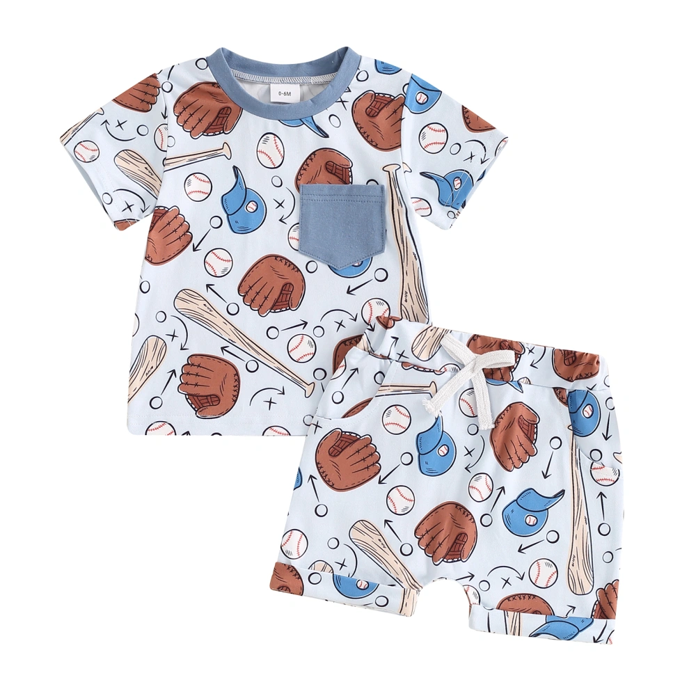 Toddler Boys Summer Outfits Baseball/Chicken Print Tops Shorts