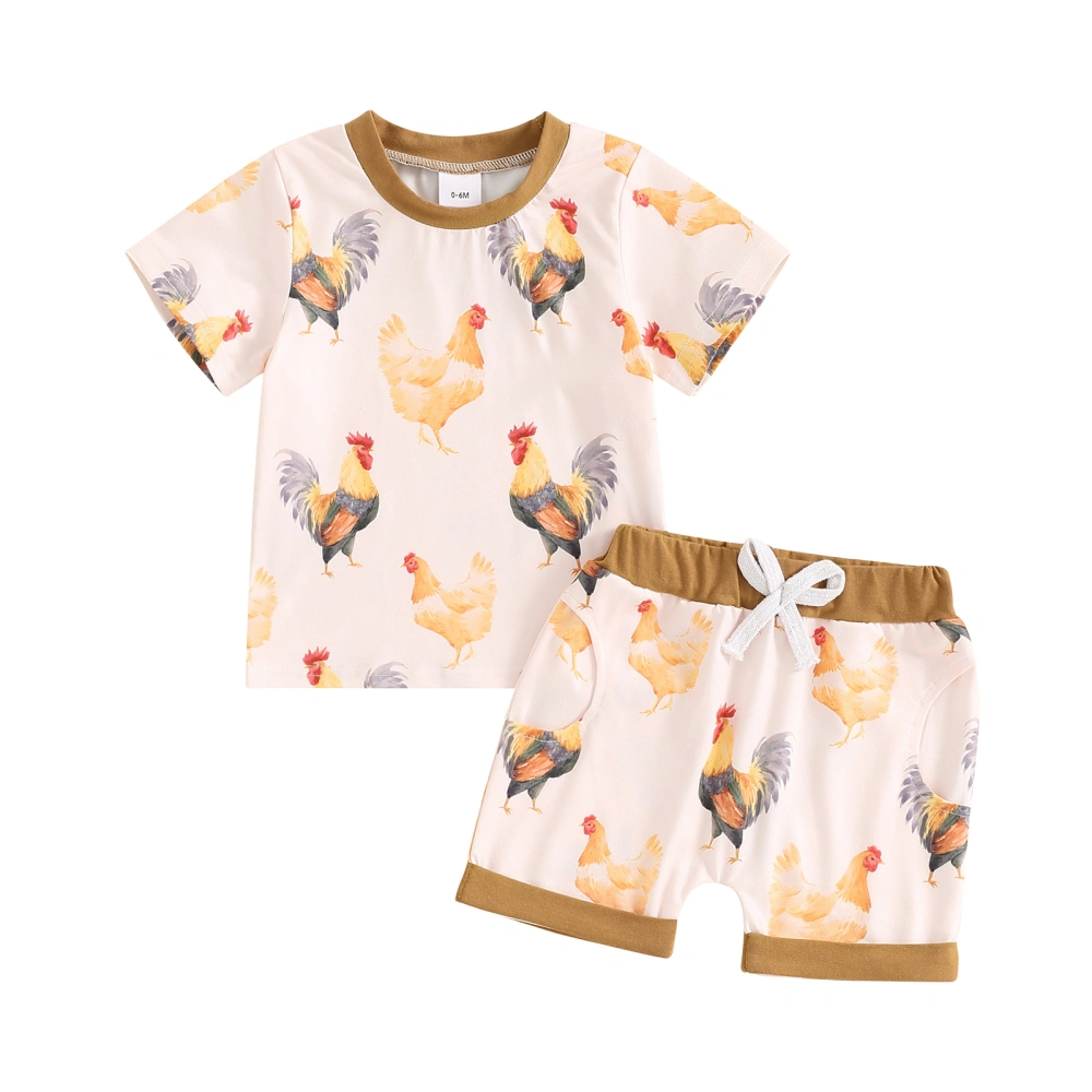 Baby Boy Outfit, Rooster Print Short Sleeve Tops Elastic Waist Shorts 