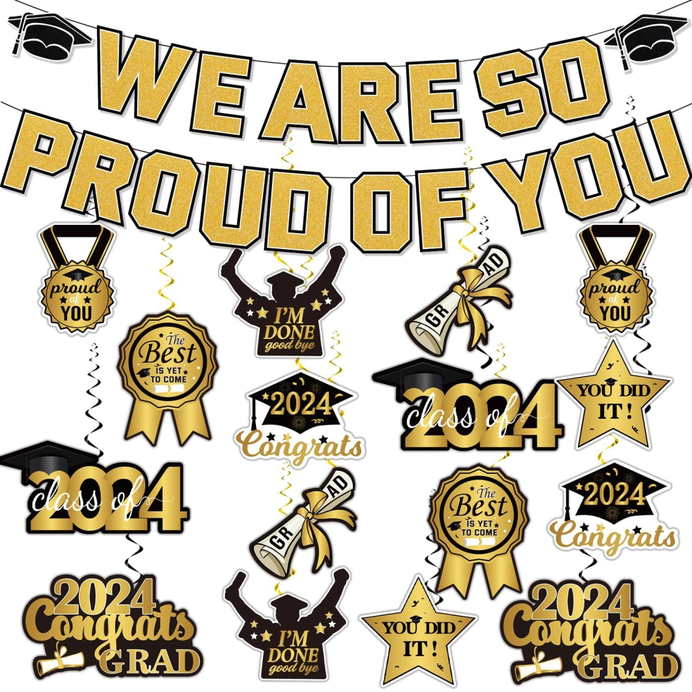 2024 Graduation Party Decorations Proud of You Banner Hanging Swirls