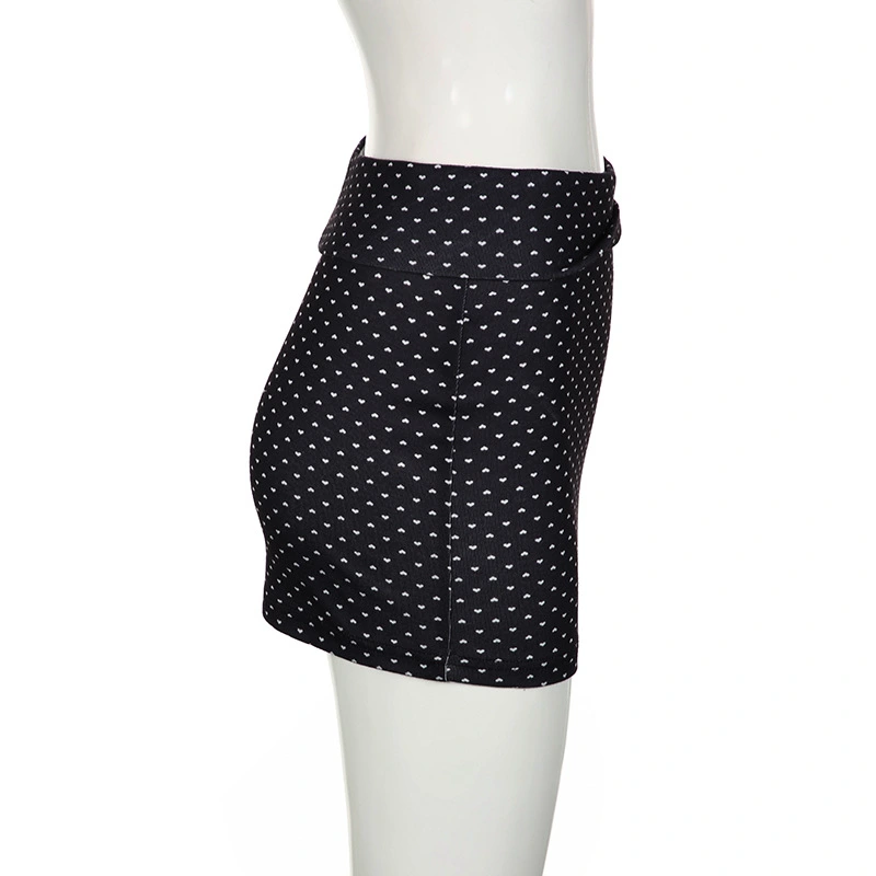 Women's Summer Mini Skirts Black Heart Print Short Pencil Skirt