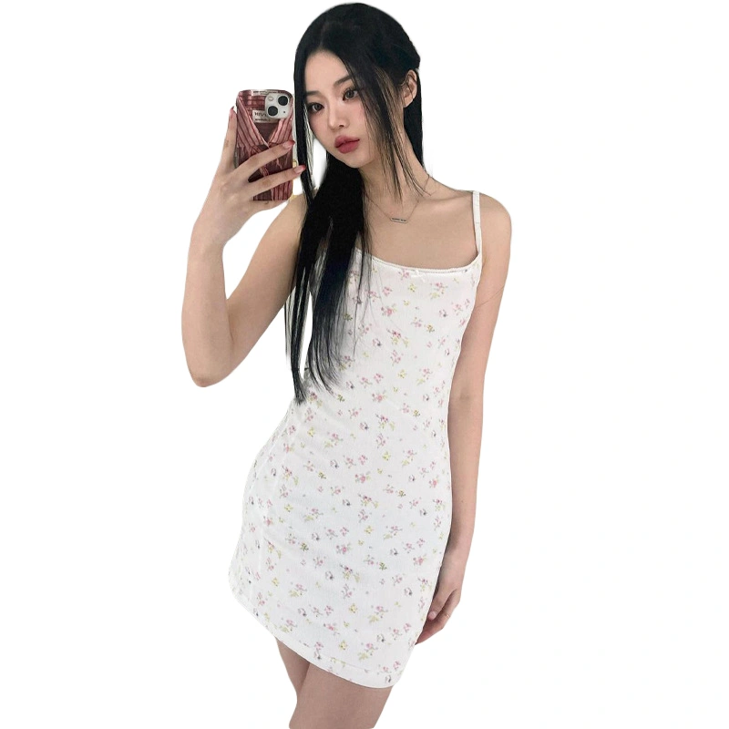 Women's Cami Dress Floral Print Spaghetti Strap Lace Trim Bow Dress