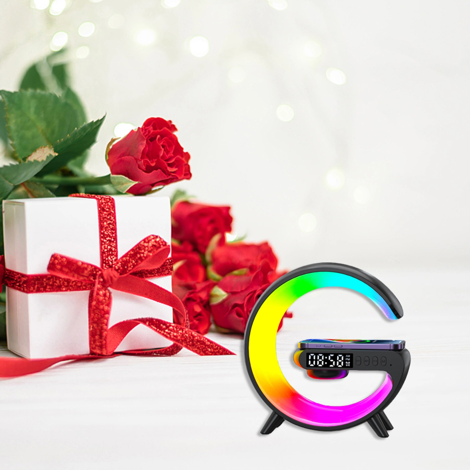 Wake-up Light, Digital Alarm Clock Wireless Charger Bluetooth Speaker