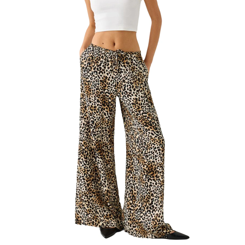 Women's Lounge Pants Loose Leopard Print Wide Leg Drawstring Pants 