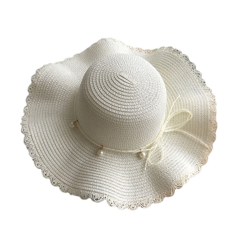 Women's Summer Floppy Straw Hat Scalloped Wide Brim Beach Sun Hat