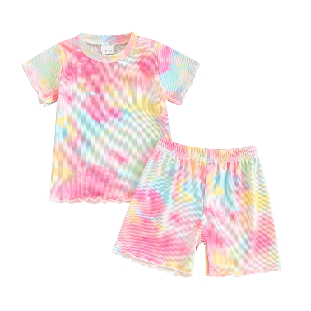 Toddler Girl Summer Outfit Tie-Dye Print Short Sleeve Tops Shorts