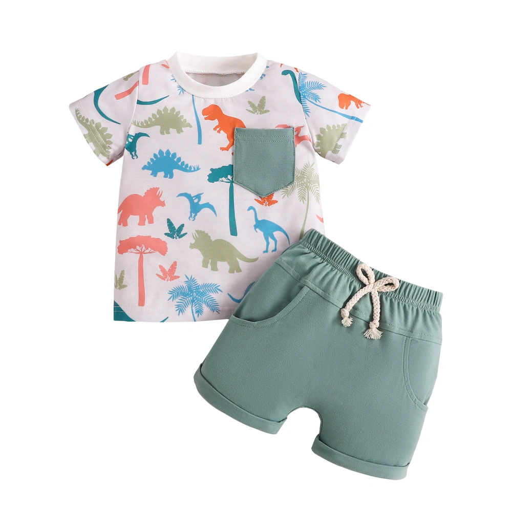 Toddler Boys Summer Outfits Dinosaur Print T-Shirt and Elastic Shorts