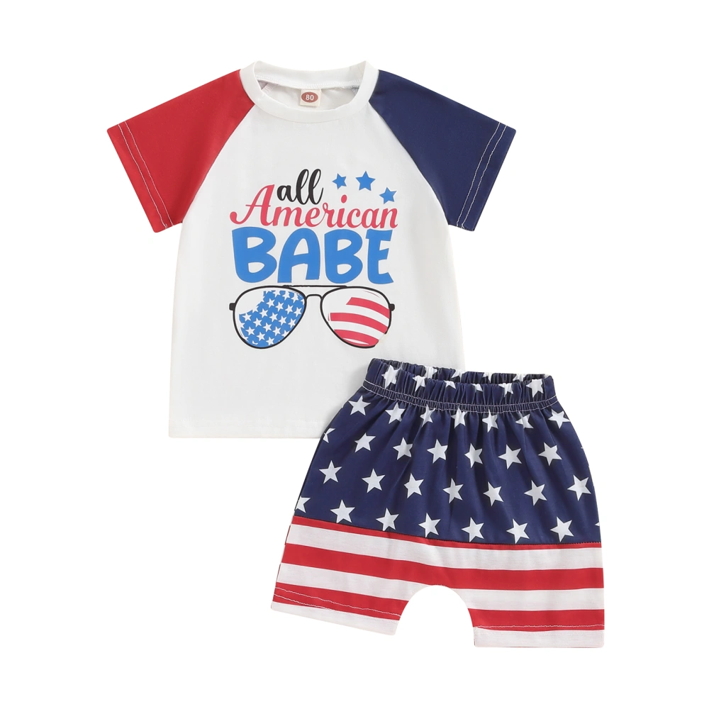 Baby Patriotic Outfits Sunglasses Star Stripe Print T-Shirt and Shorts