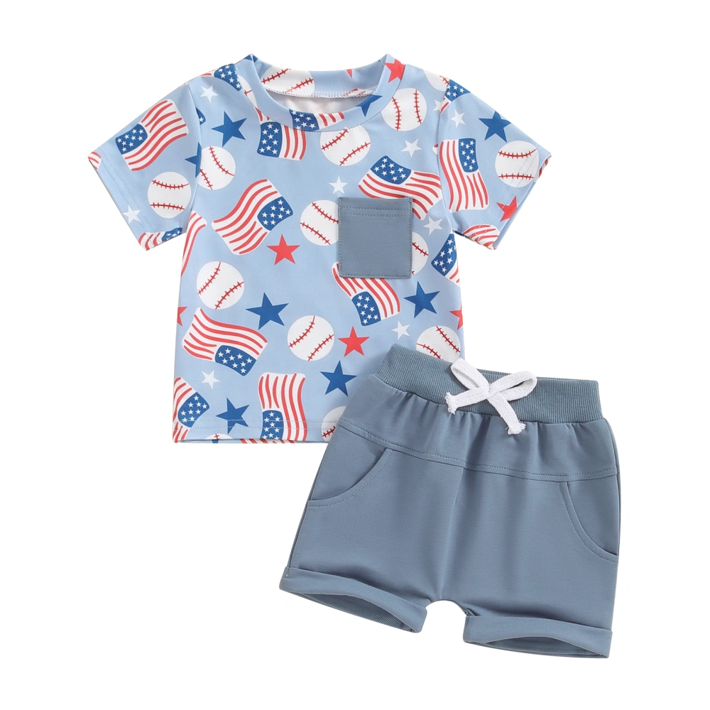 4th of July Toddler Boys Outfits Flag Baseball Print T-Shirts Shorts