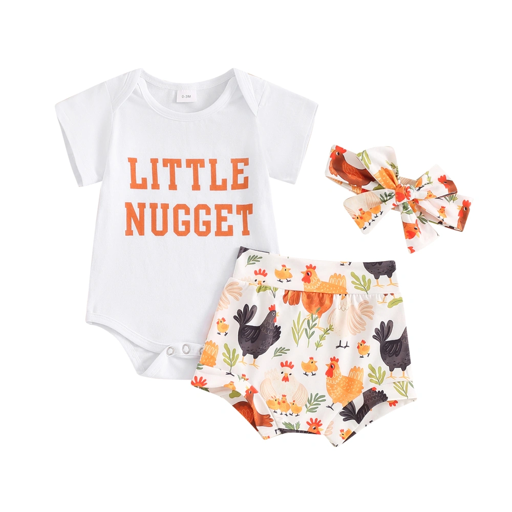 Baby Girl Summer Outfits Letter Romper Chicken Shorts Headband