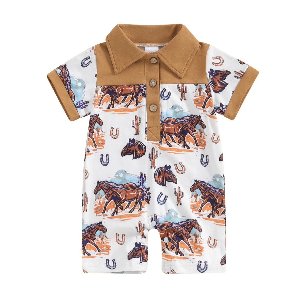 Baby Boys Romper Rooster Print Lapel Neck Short Sleeve Jumpsuit 